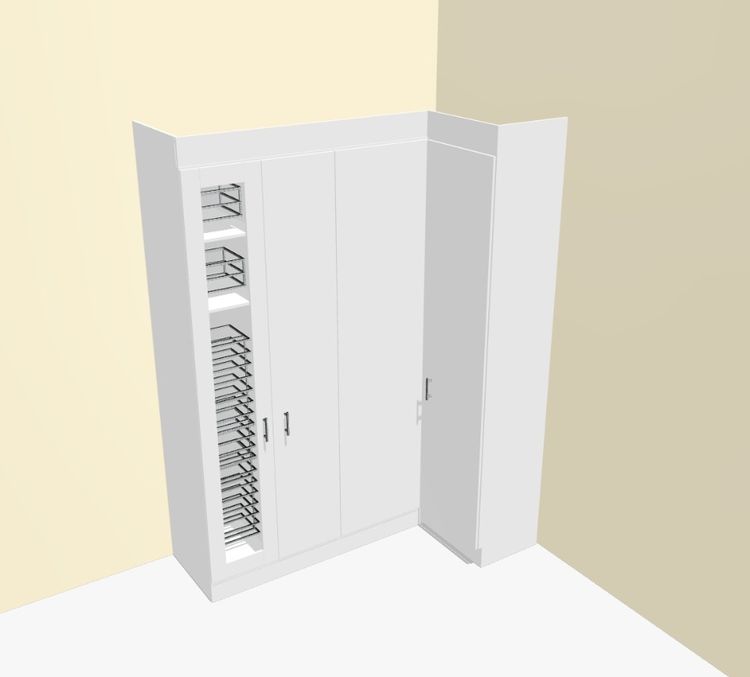 A pantry, an inverter bay and tall cupboards: The 3D drawing